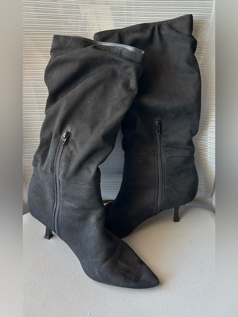 Black Suede Knee-High Zip Stiletto Boots - Picture 6 of 7